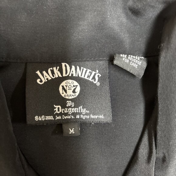 Jack Daniels Dragonfly Shirt Mens Medium Black Whiskey Border Print Vintage Y2K - Picture 5 of 8